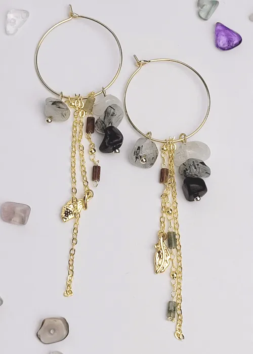 Pozlátené náušnice z kolekcie Spektrum 4 s úlomkami prírodných kameňov Fluorit 2