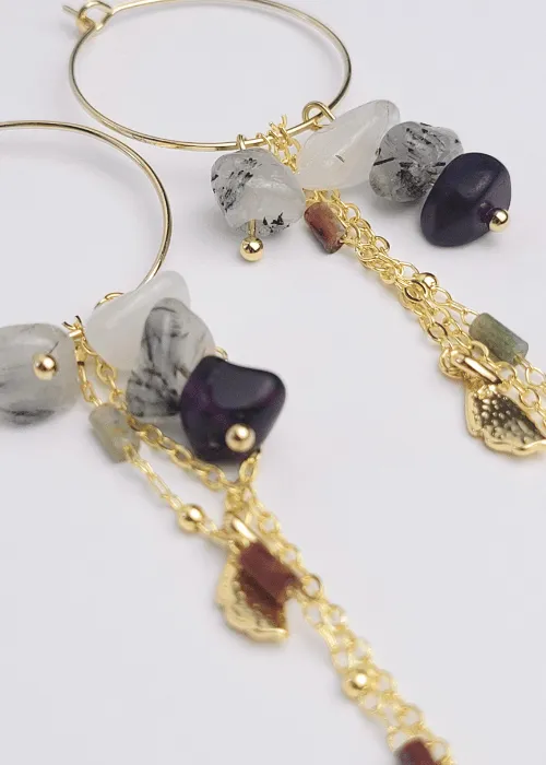 Pozlátené náušnice z kolekcie Spektrum 4 s úlomkami prírodných kameňov Fluorit