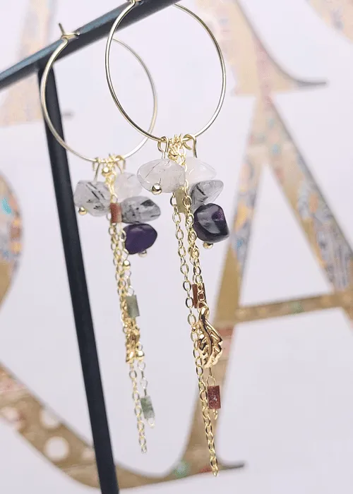 Pozlátené náušnice z kolekcie Spektrum 4 s úlomkami prírodných kameňov Fluorit 1