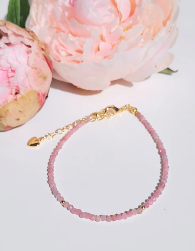 Leila - náramok z ružového Turmalínu s pozláteným zapínaním 3