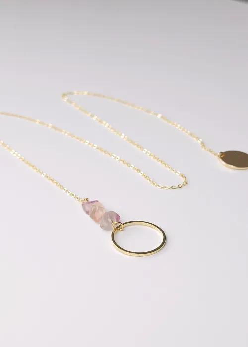 Pozlátený prevliekací náhrdeľník z kolekcie Spektrum s úlomkami prírodných kameňov Fluorit 1