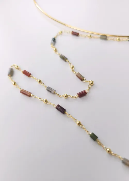 Pozlátená obruč - náhrdeľník z kolekcie Spektrum s úlomkami prírodných kameňov Fluorit 3