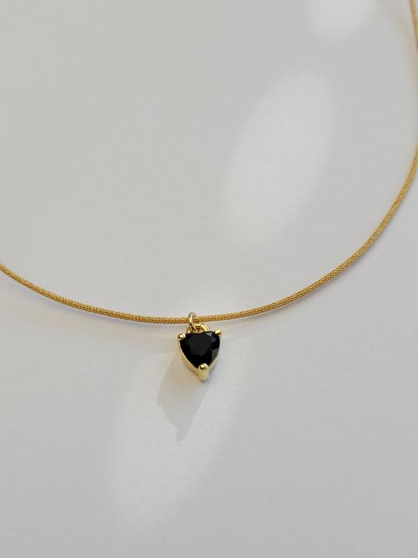 Čierne srdiečko - pozlátený náhrdeľník 1