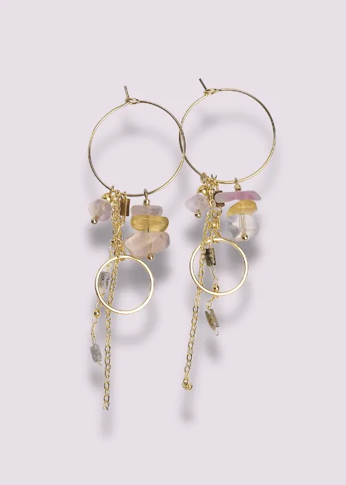 Pozlátené náušnice z kolekcie Spektrum 1 s úlomkami prírodných kameňov Fluorit 3