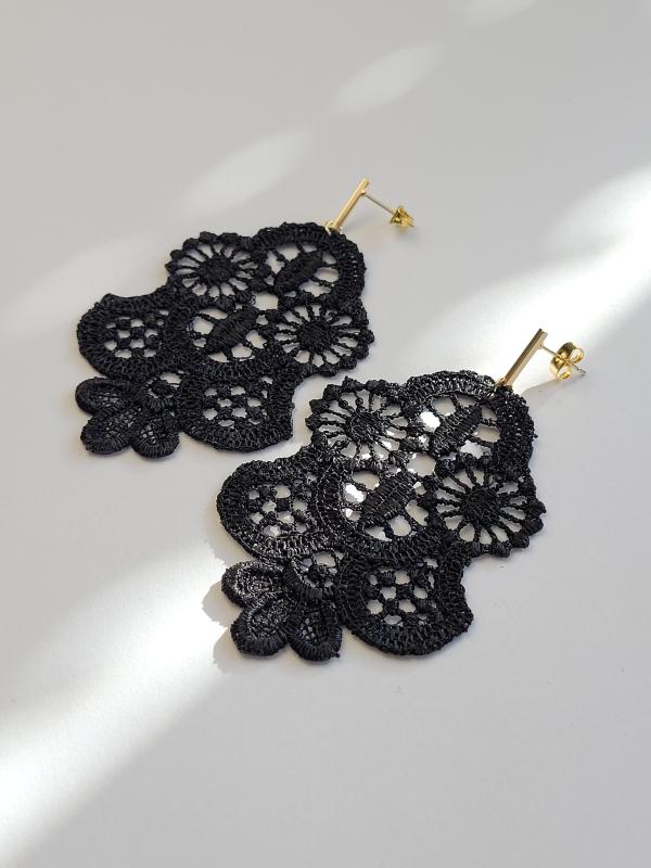 Bohéma - veľké čipkové náušnice s pozláteným komponentom 3