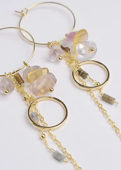 Pozlátené náušnice z kolekcie Spektrum 1 s úlomkami prírodných kameňov Fluorit 1