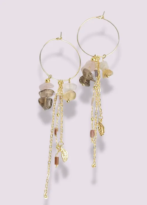 Pozlátené náušnice z kolekcie Spektrum 5 s úlomkami prírodných kameňov Fluorit 2