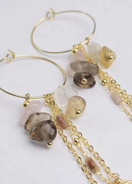 Pozlátené náušnice z kolekcie Spektrum 5 s úlomkami prírodných kameňov Fluorit 1