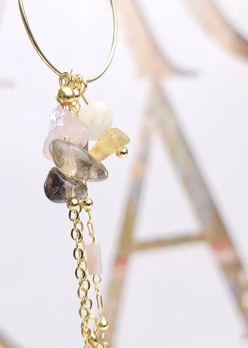 Pozlátené náušnice z kolekcie Spektrum 5 s úlomkami prírodných kameňov Fluorit 3