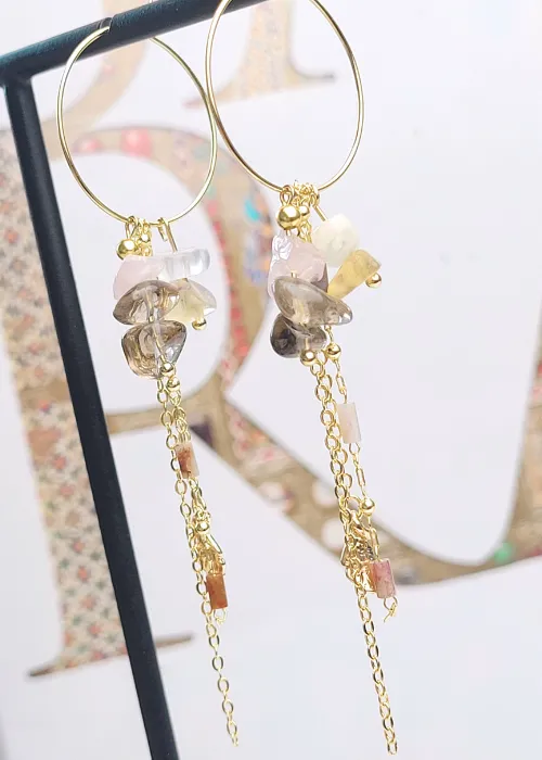 Pozlátené náušnice z kolekcie Spektrum 5 s úlomkami prírodných kameňov Fluorit