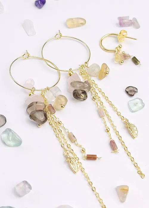 Pozlátené náušnice z kolekcie Spektrum 5 s úlomkami prírodných kameňov Fluorit 4