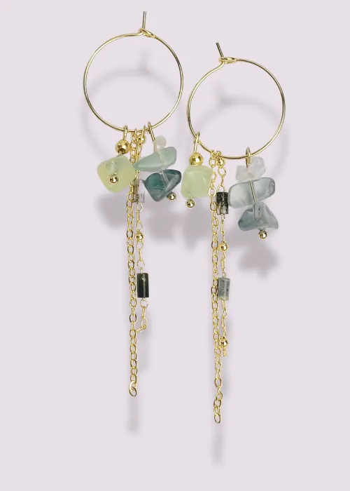 Pozlátené náušnice z kolekcie Spektrum 6 s úlomkami prírodných kameňov Fluorit 2