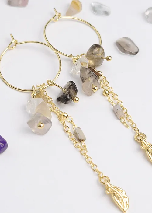 Pozlátené náušnice z kolekcie Spektrum 2 s úlomkami prírodných kameňov Fluorit 1