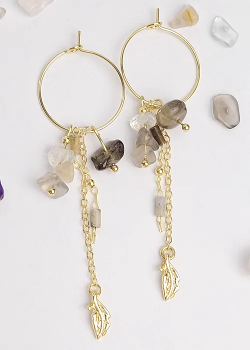 Pozlátené náušnice z kolekcie Spektrum 2 s úlomkami prírodných kameňov Fluorit 2