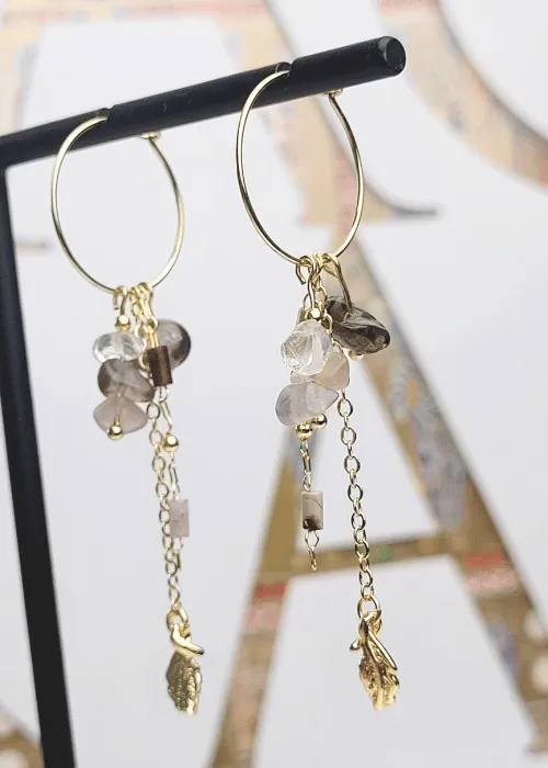 Pozlátené náušnice z kolekcie Spektrum 2 s úlomkami prírodných kameňov Fluorit