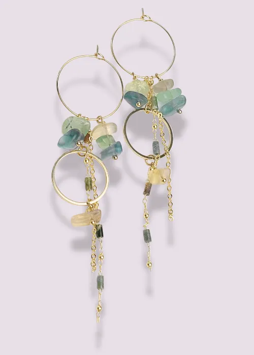 Pozlátené náušnice z kolekcie Spektrum 7 s úlomkami prírodných kameňov Fluorit