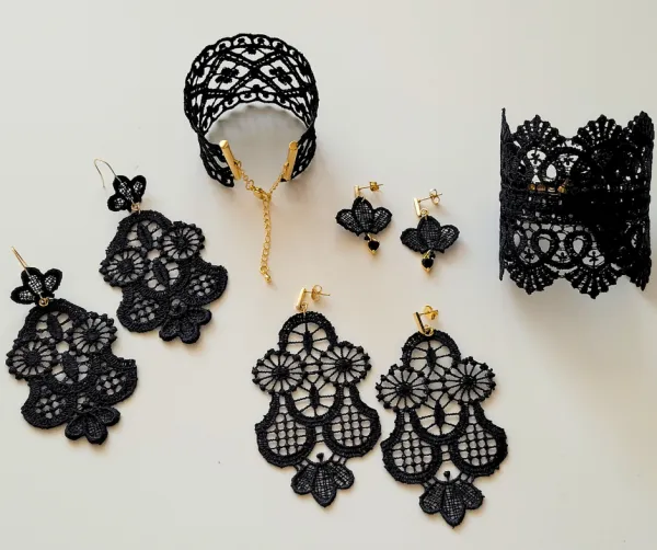 Bohéma - Najdlhšie čipkové náušnice s pozláteným komponentom 3