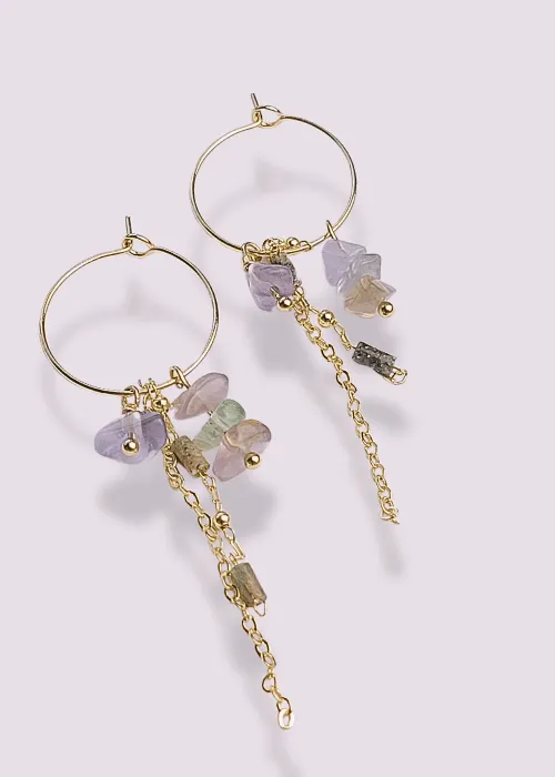 Pozlátené náušnice z kolekcie Spektrum s úlomkami prírodných kameňov Fluorit