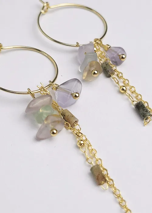 Pozlátené náušnice z kolekcie Spektrum s úlomkami prírodných kameňov Fluorit 1