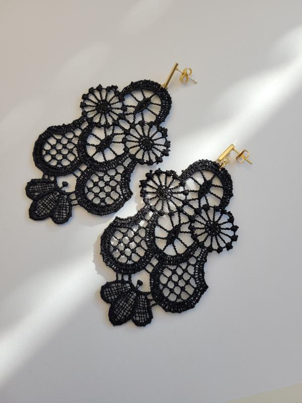 Bohéma - Najdlhšie čipkové náušnice s pozláteným komponentom 1