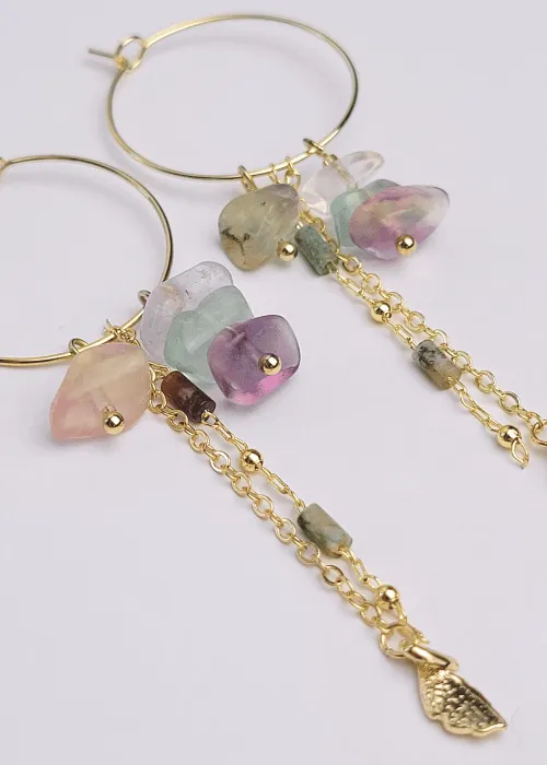 Pozlátené náušnice z kolekcie Spektrum 3 s úlomkami prírodných kameňov Fluorit 1