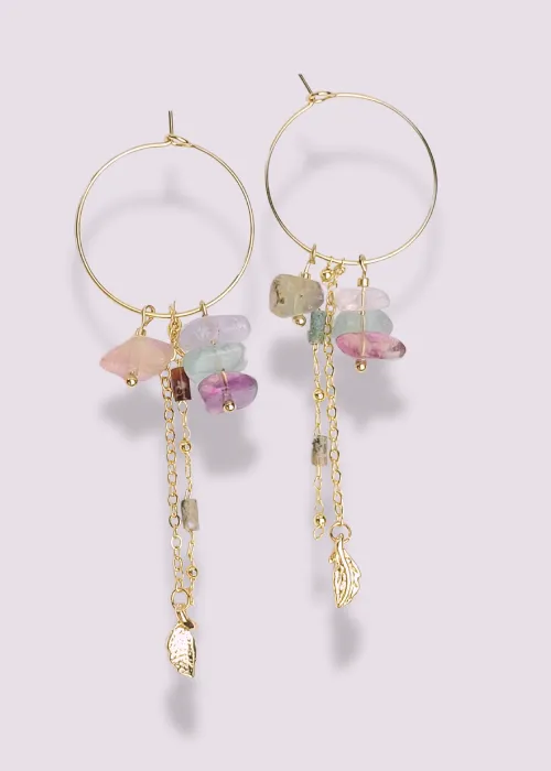 Pozlátené náušnice z kolekcie Spektrum 3 s úlomkami prírodných kameňov Fluorit