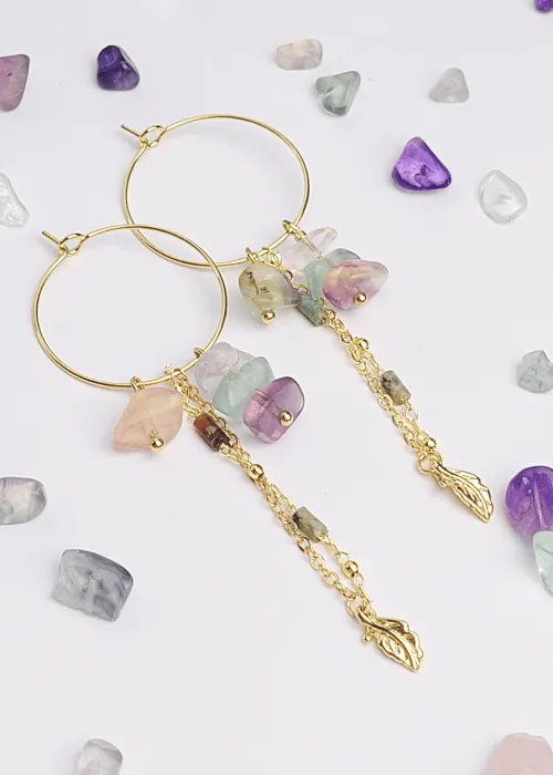 Pozlátené náušnice z kolekcie Spektrum 3 s úlomkami prírodných kameňov Fluorit 3